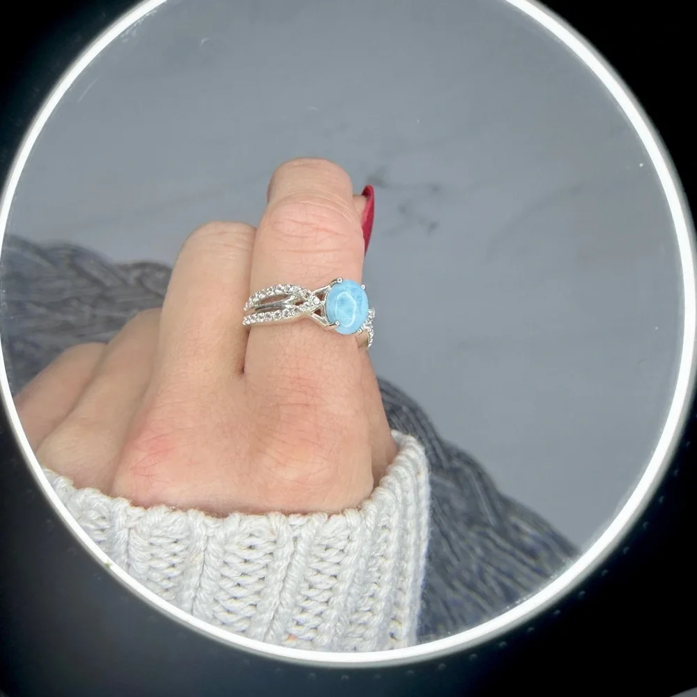 Genuine natural Larimar 925 Silver Gemstone Ring